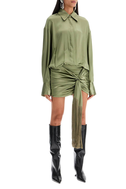 Silk Satin Mini Dress In  - Green