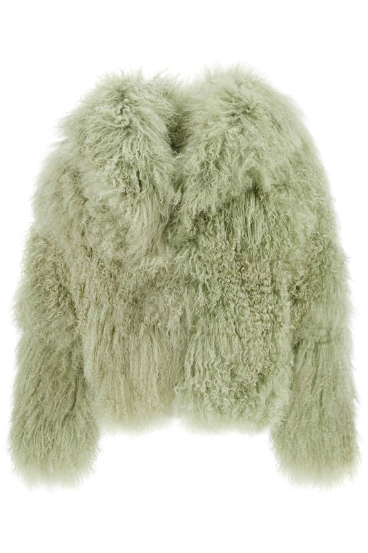 Short Oversized Mongolian Fur Coat  - Verde