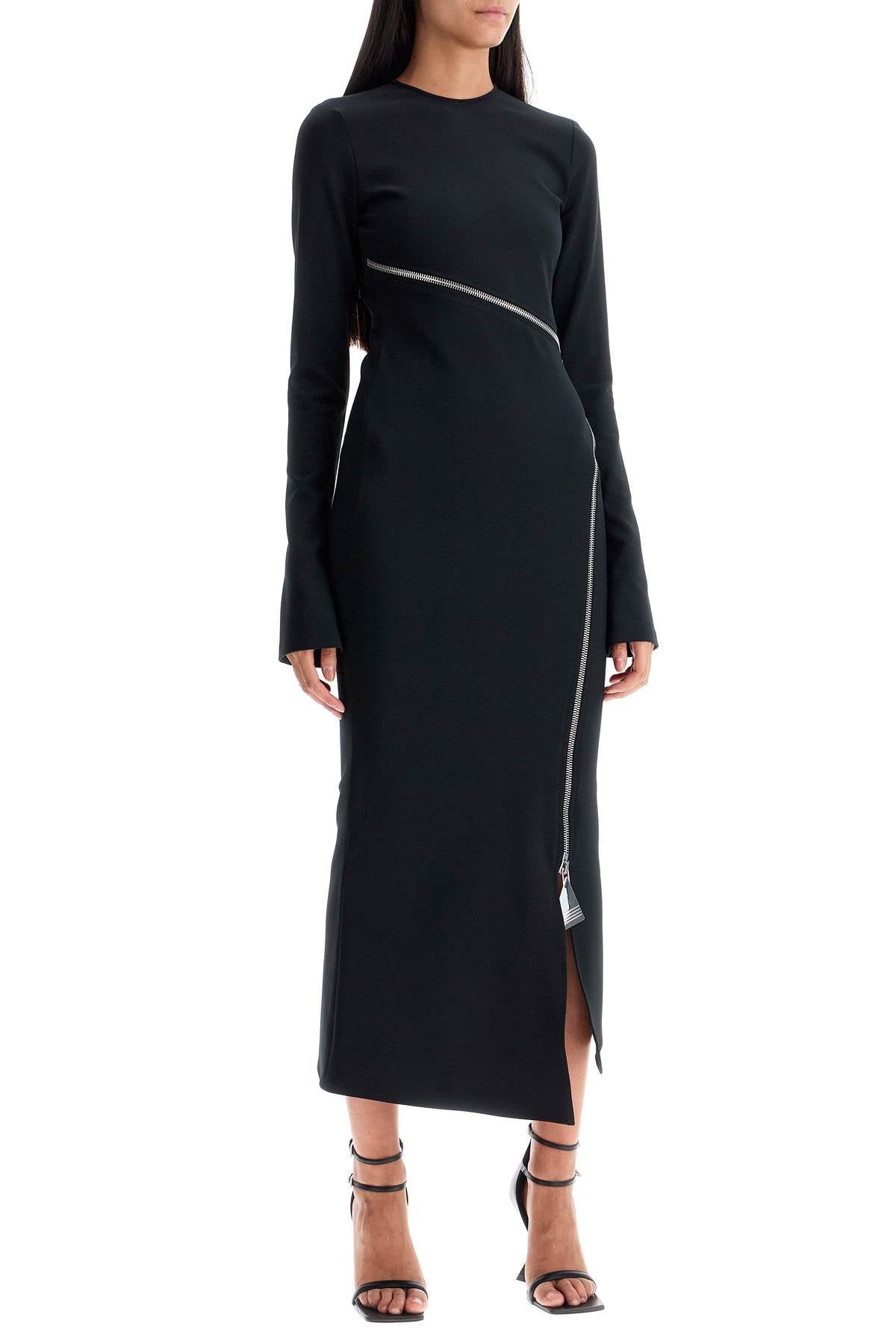 Twisted Zip Midi Dress With  - Black