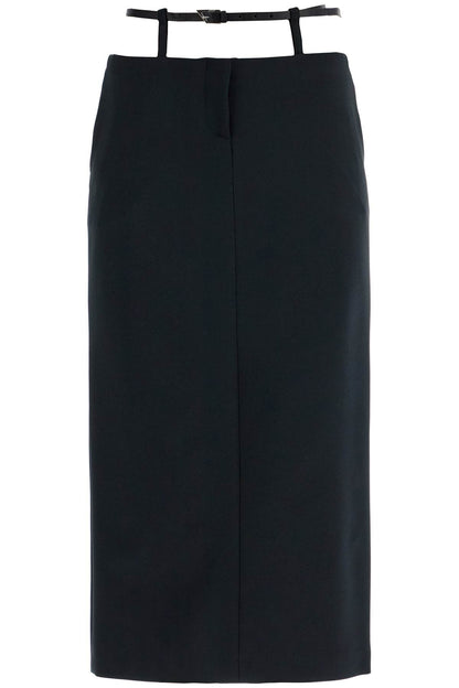 Midi Skirt With Thin Belt  - Black