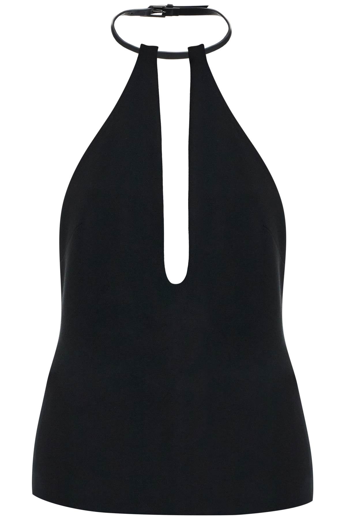 Halter Neck Top With Open  - Black