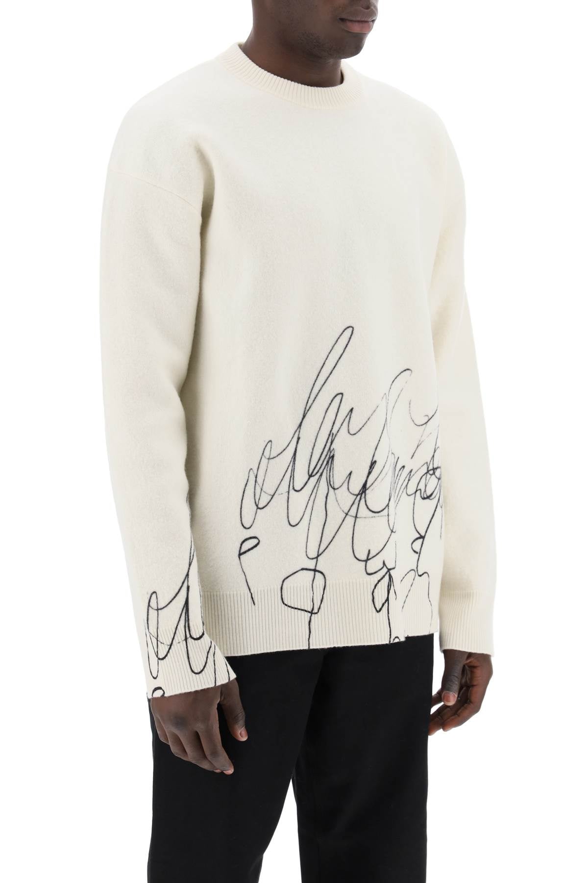 Scribble Print Wool Cotta Pullover  - White