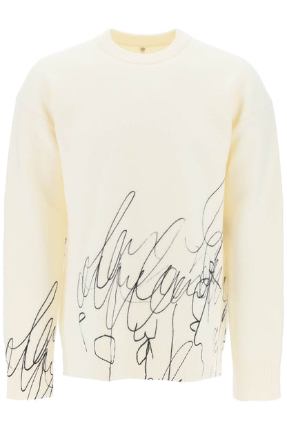 Scribble Print Wool Cotta Pullover  - White