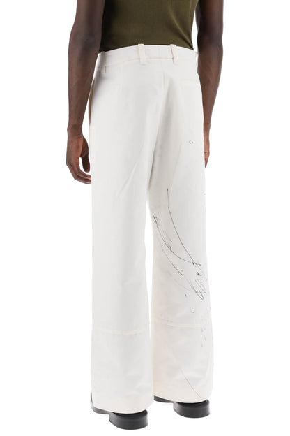 Wide-legged Scribble Pants  - White