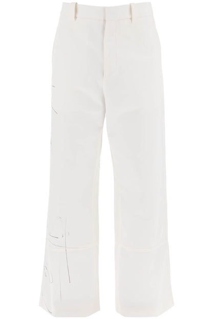 Wide-legged Scribble Pants  - White