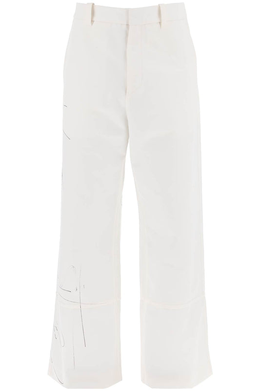 Wide-legged Scribble Pants  - White