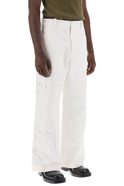 Wide-legged Scribble Pants  - White