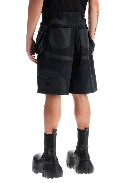 "bi-material Cargo Bermuda Shorts  - Black