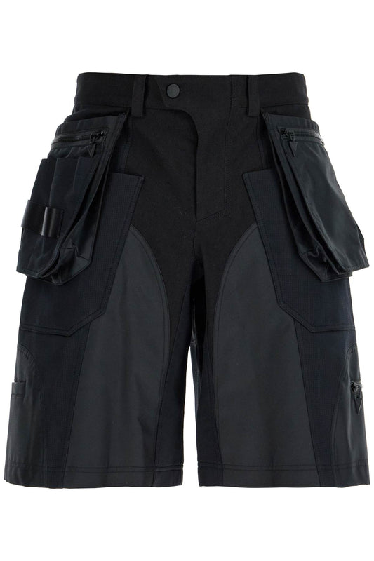 "bi-material Cargo Bermuda Shorts  - Black