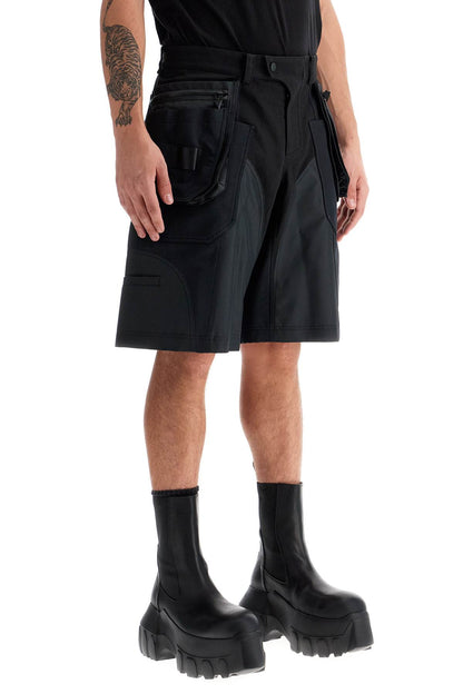 "bi-material Cargo Bermuda Shorts  - Black