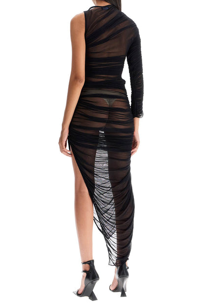 Asymmetric Mesh Dress In Italian  - Black