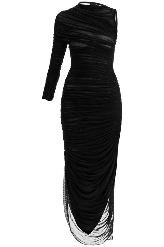 Asymmetric Mesh Dress In Italian  - Black