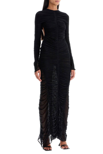 Ruffled Maxi Dress In Mesh Fabric  - Black