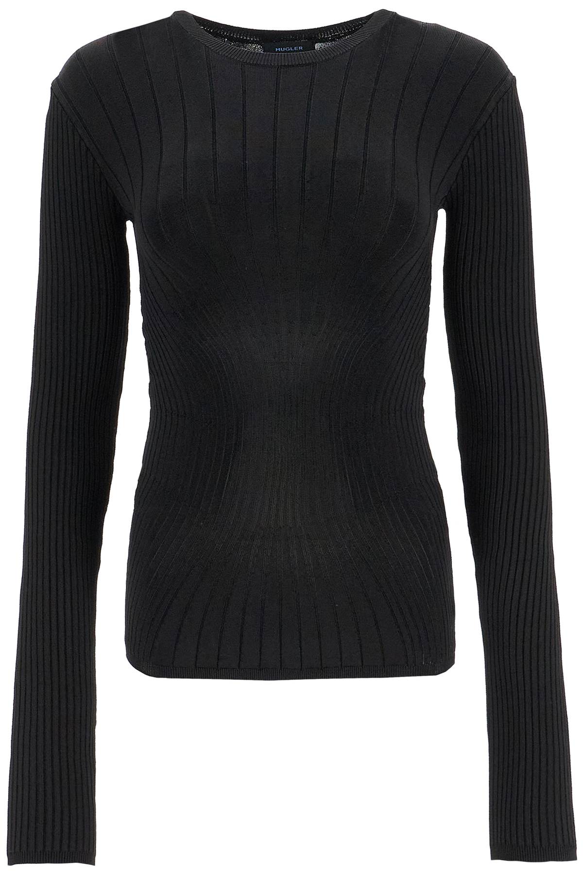 Ribbed Knit Top With Long Sleeves  - Black