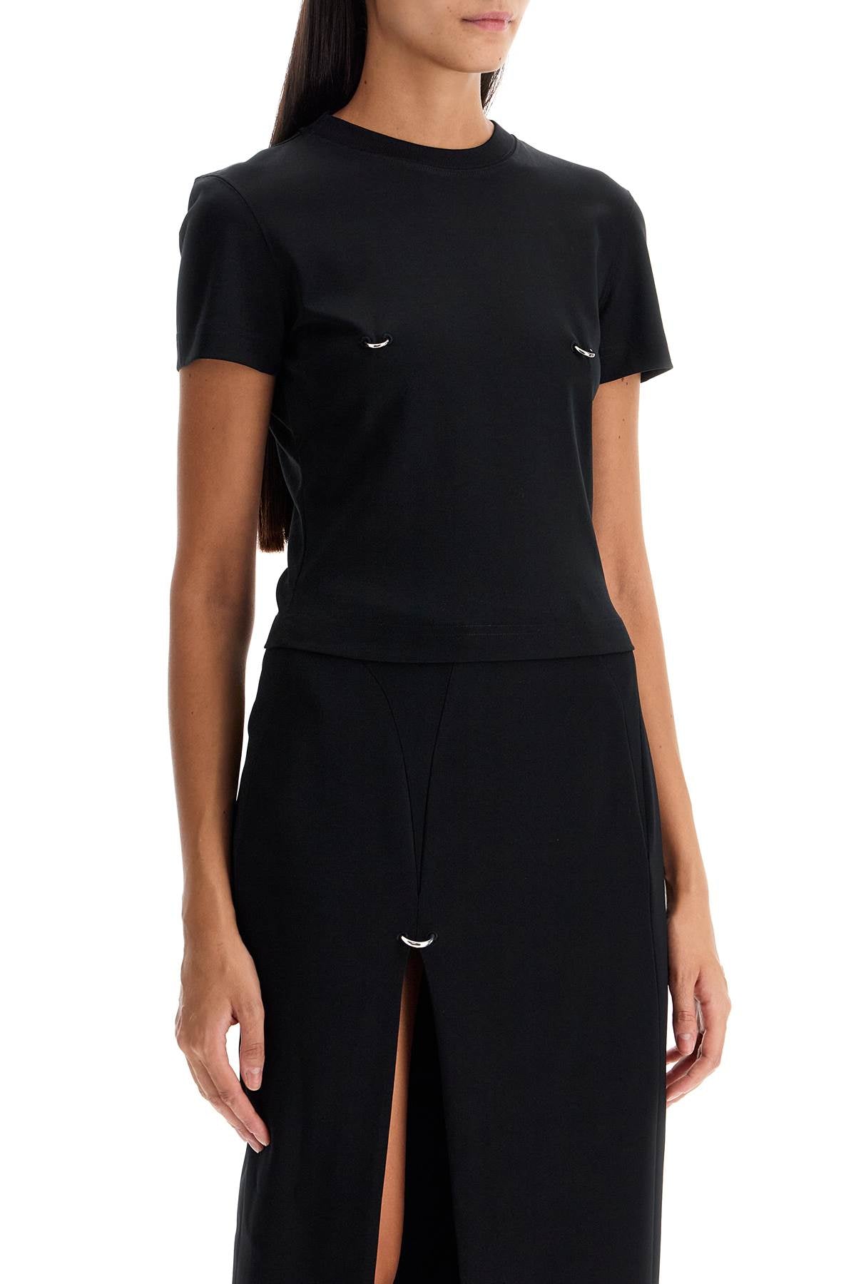 Cropped T-shirt With Piercing  - Black