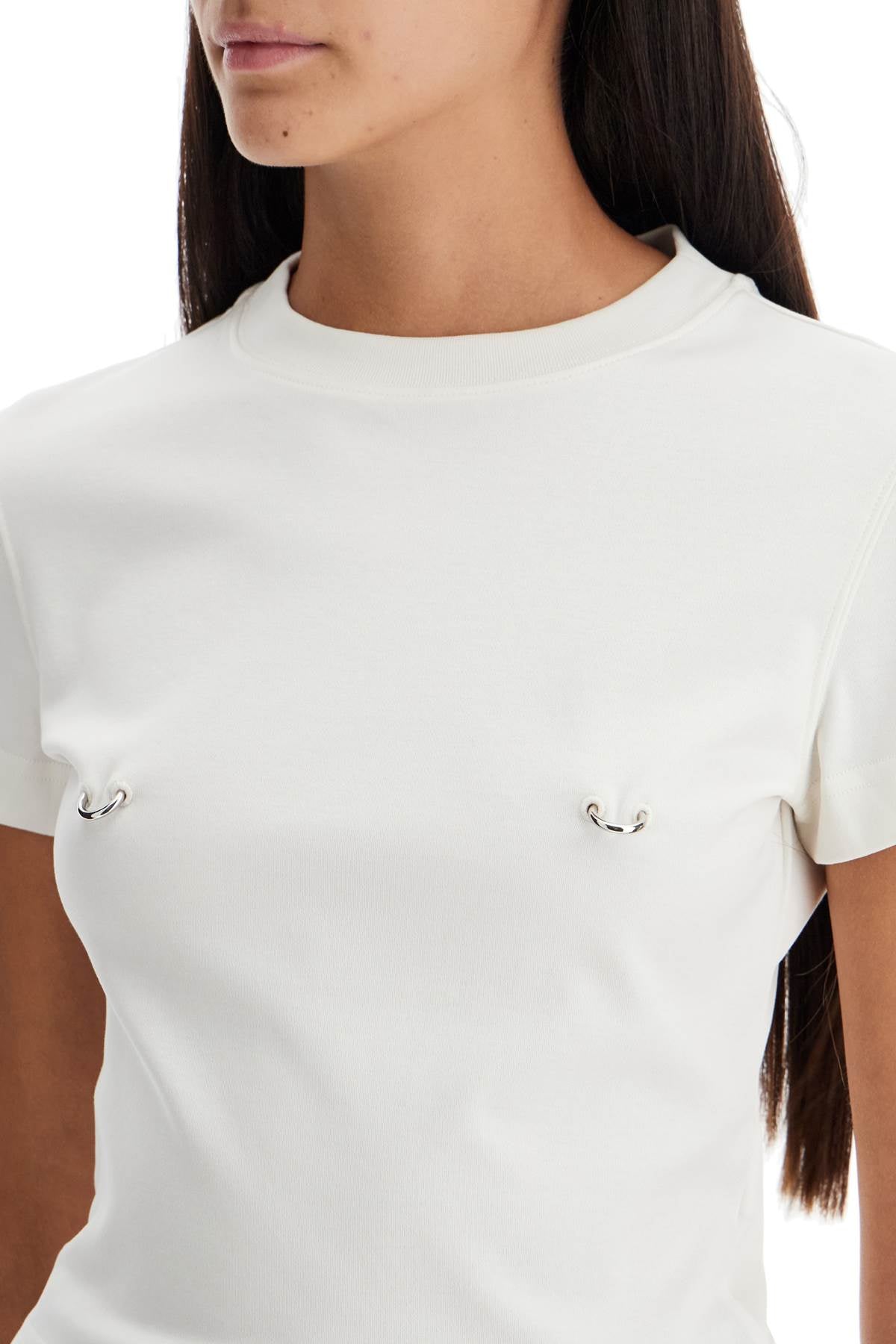 Cropped T-shirt With Piercing  - White