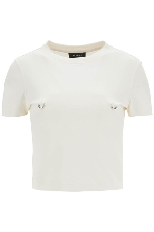 Cropped T-shirt With Piercing  - White