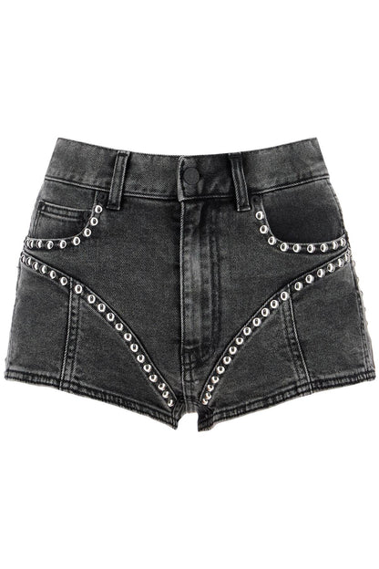 Denim Shorts With Studs And Embell  - Grey