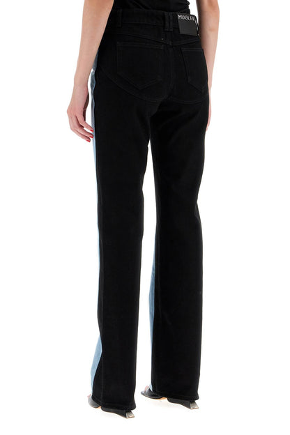 Bicolor Straight Leg Jeans With Two  - Blue