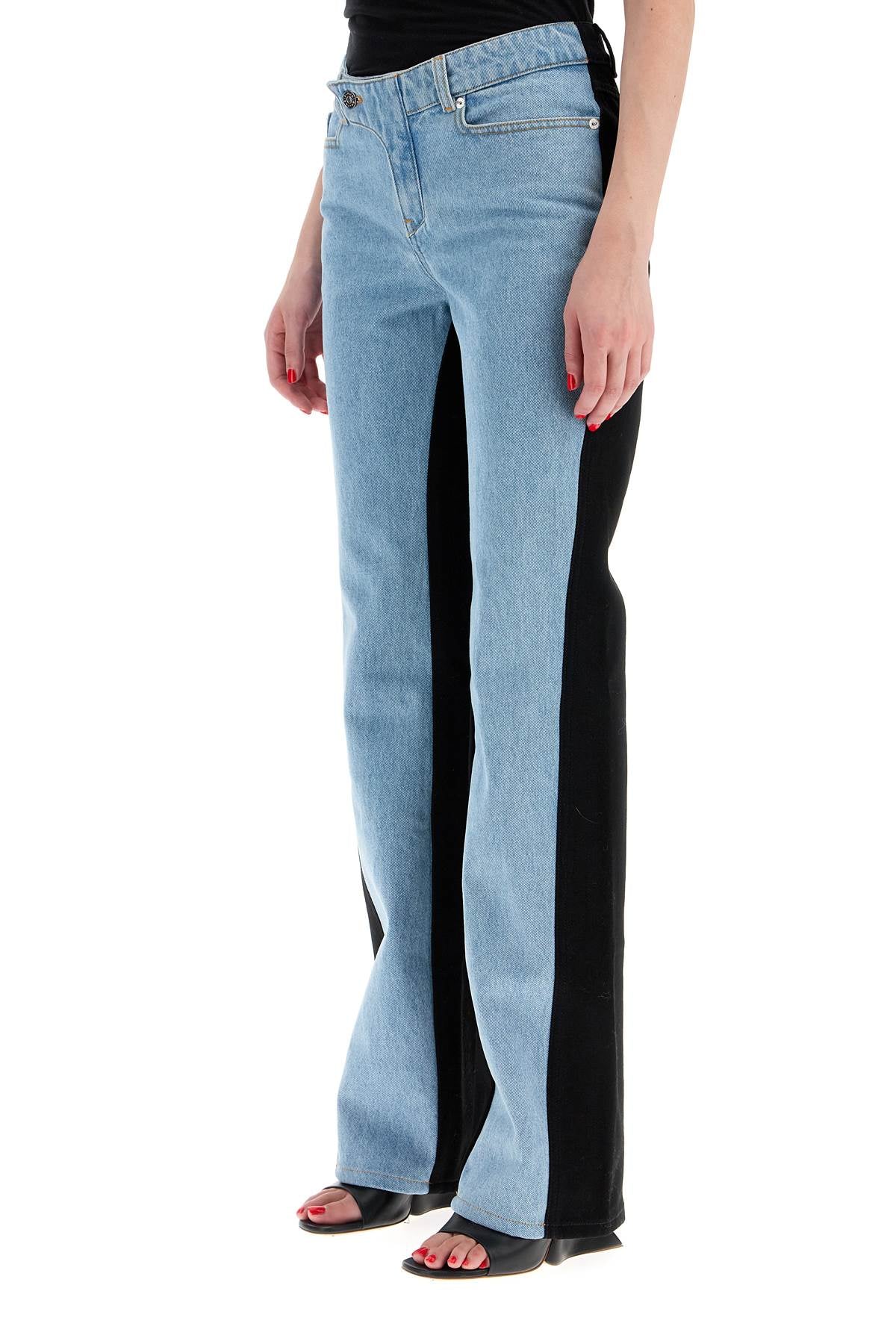 Bicolor Straight Leg Jeans With Two  - Blue