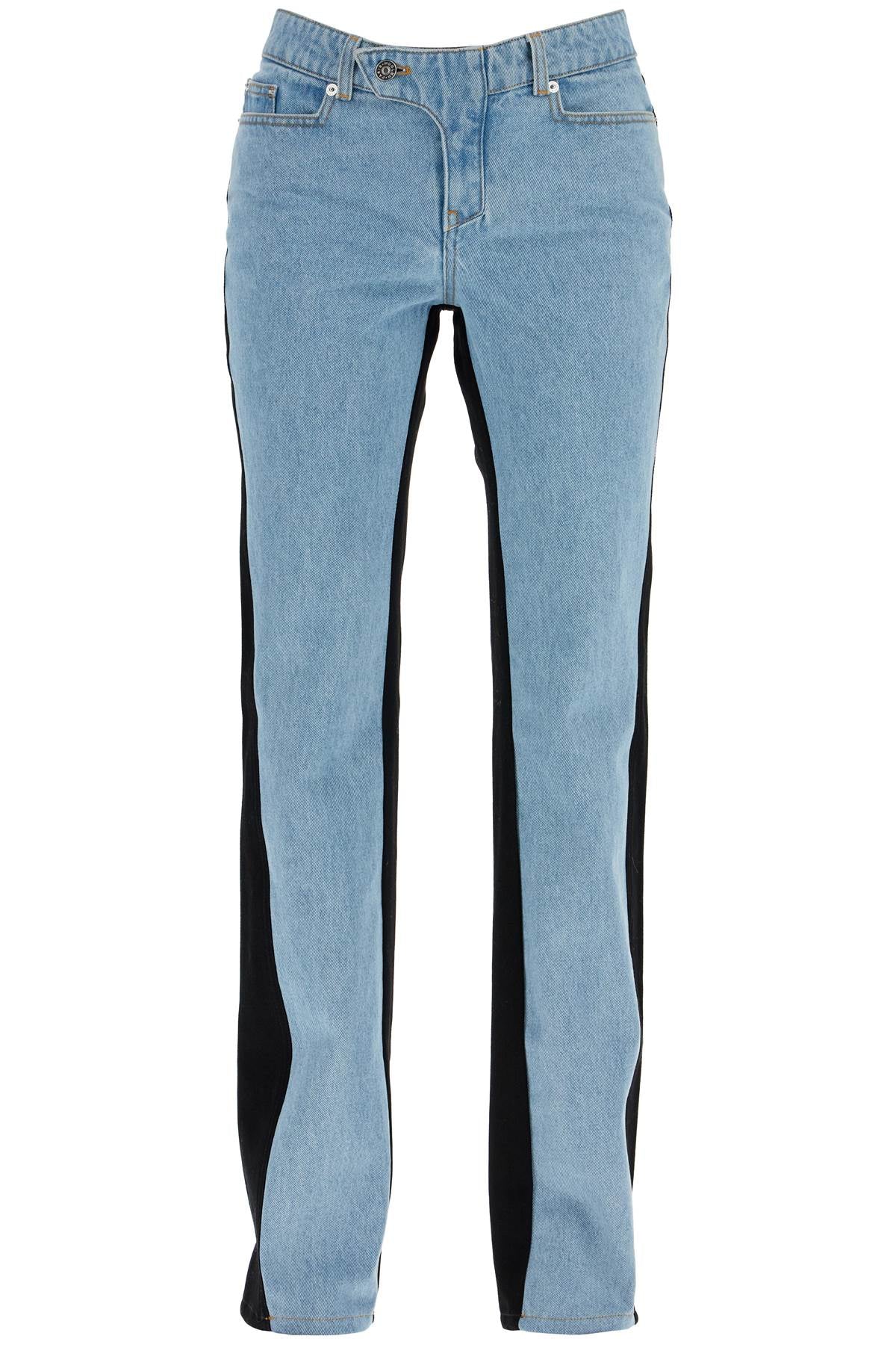 Bicolor Straight Leg Jeans With Two  - Blue