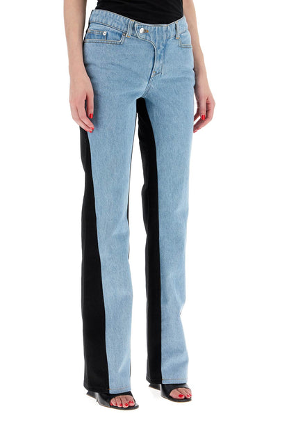 Bicolor Straight Leg Jeans With Two  - Blue