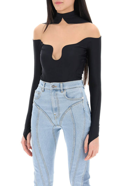 Long Sleeve Illusion Bodysuit  - Black