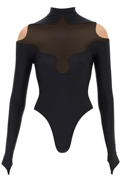 Long Sleeve Illusion Bodysuit  - Black