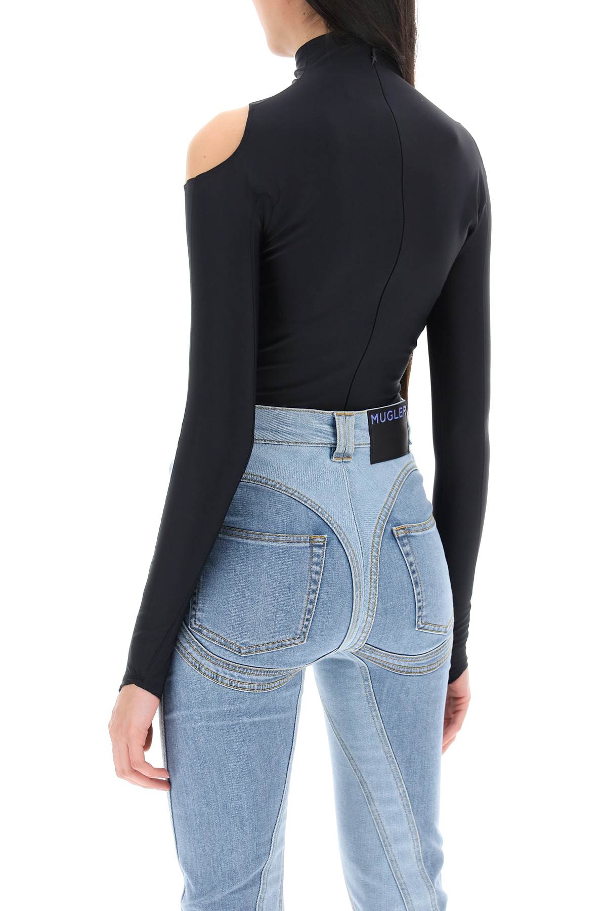 Long Sleeve Illusion Bodysuit  - Black