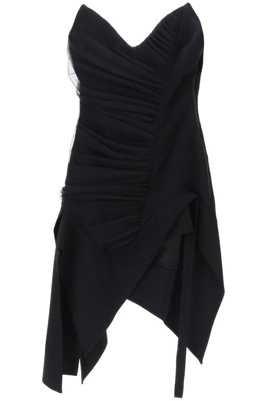 Asymmetric Mini Bustier Dress  - Black