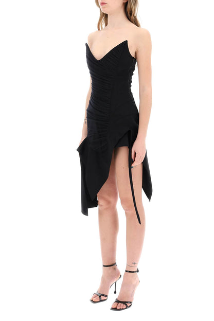 Asymmetric Mini Bustier Dress  - Black