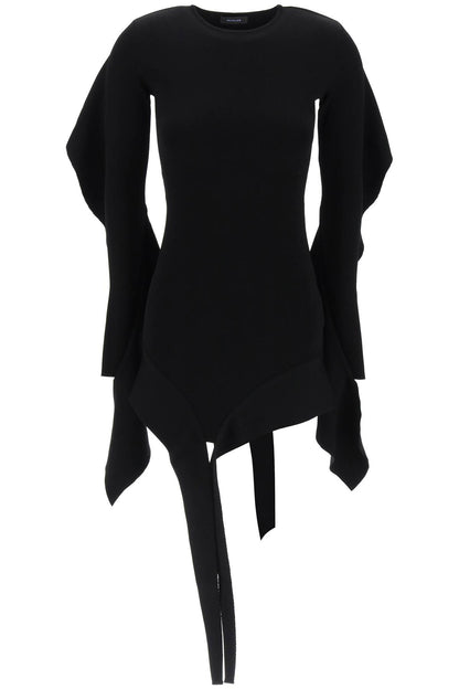 Asymmetric Mini Dress With Ruffle Details  - Black