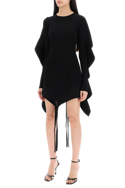 Asymmetric Mini Dress With Ruffle Details  - Black