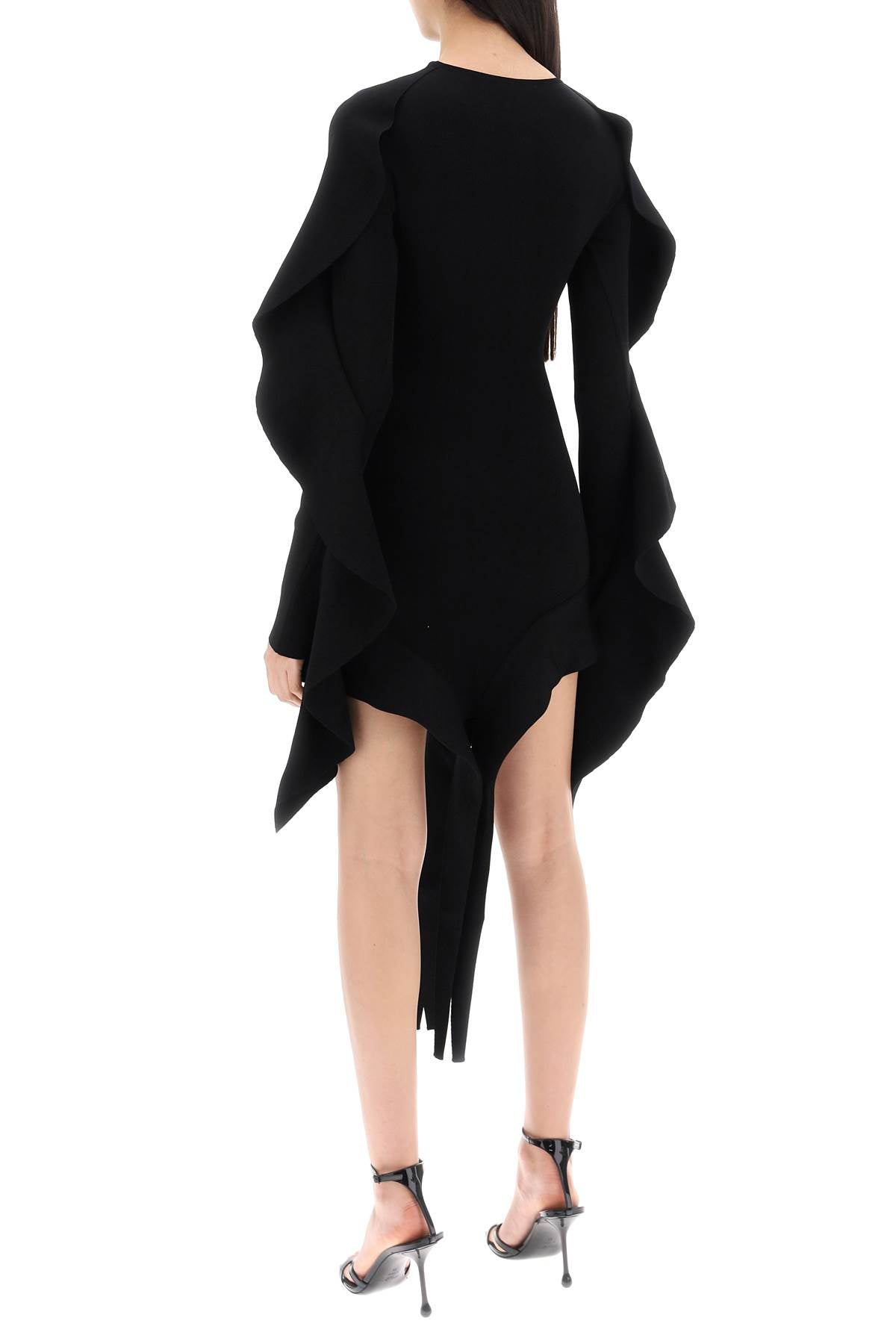 Asymmetric Mini Dress With Ruffle Details  - Black