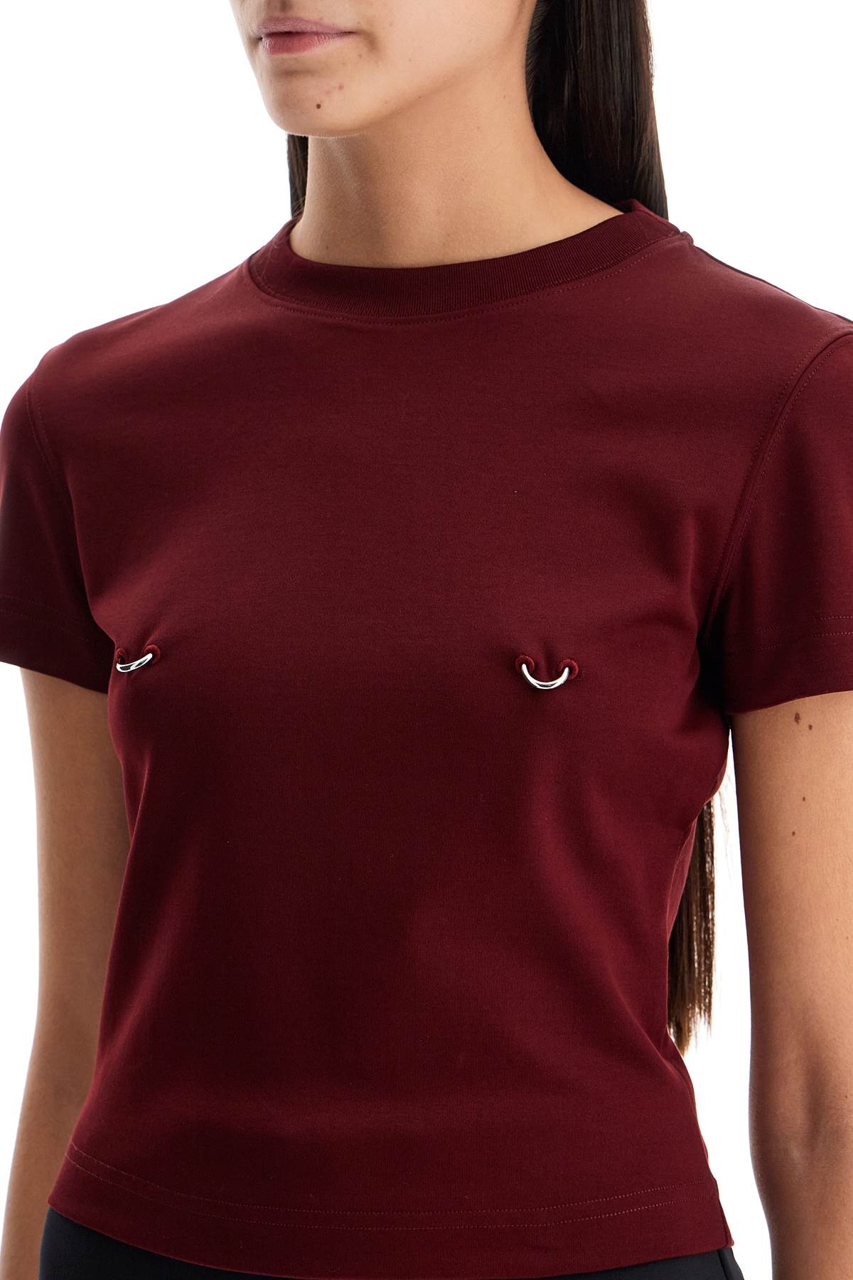 Cropped T-shirt With Piercing  - Red