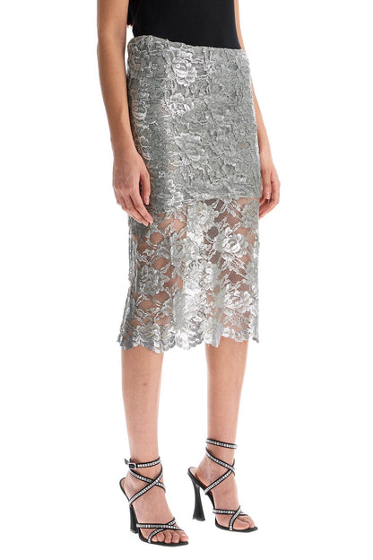 Silver Lace Midi Skirt  - Silver