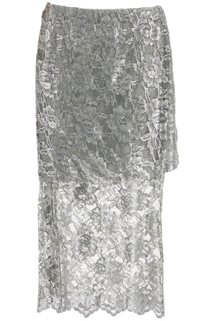 Silver Lace Midi Skirt  - Silver