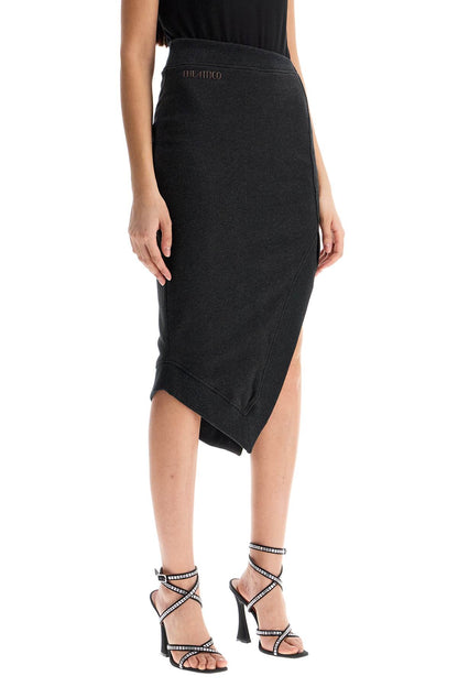 High-waisted Asymmetrical Midi Skirt In Faded Black Cotton  - Brown