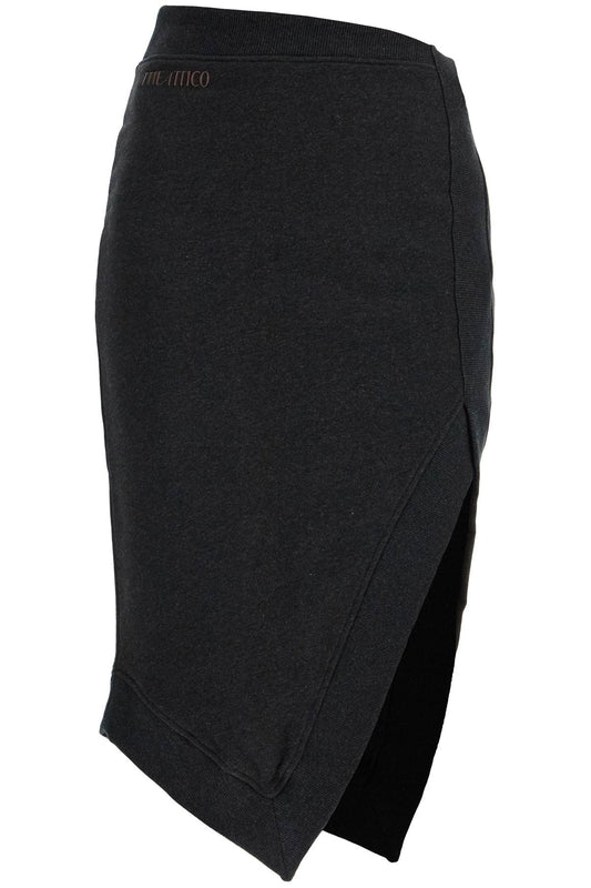 High-waisted Asymmetrical Midi Skirt In Faded Black Cotton  - Brown