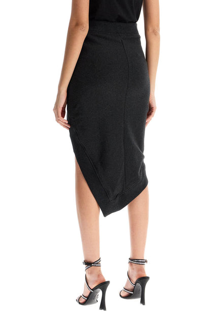 High-waisted Asymmetrical Midi Skirt In Faded Black Cotton  - Brown