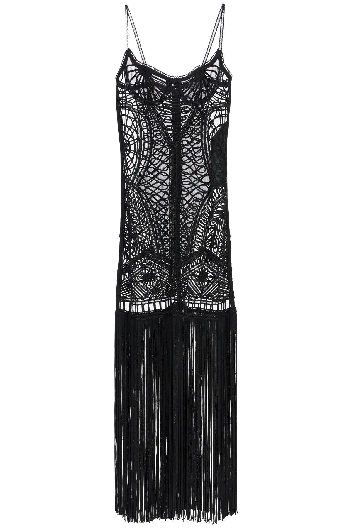 Embroidered Tulle Midi Dress  - Black