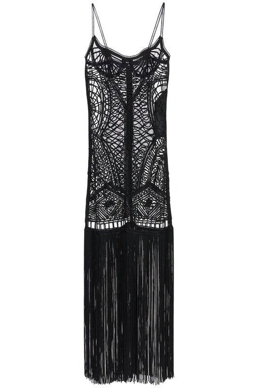 Embroidered Tulle Midi Dress  - Black