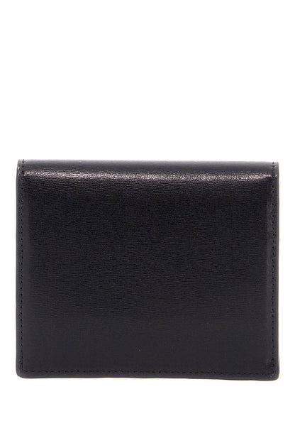 Compact T-lock Black Glossy Leather Credit Card Holder  - Black