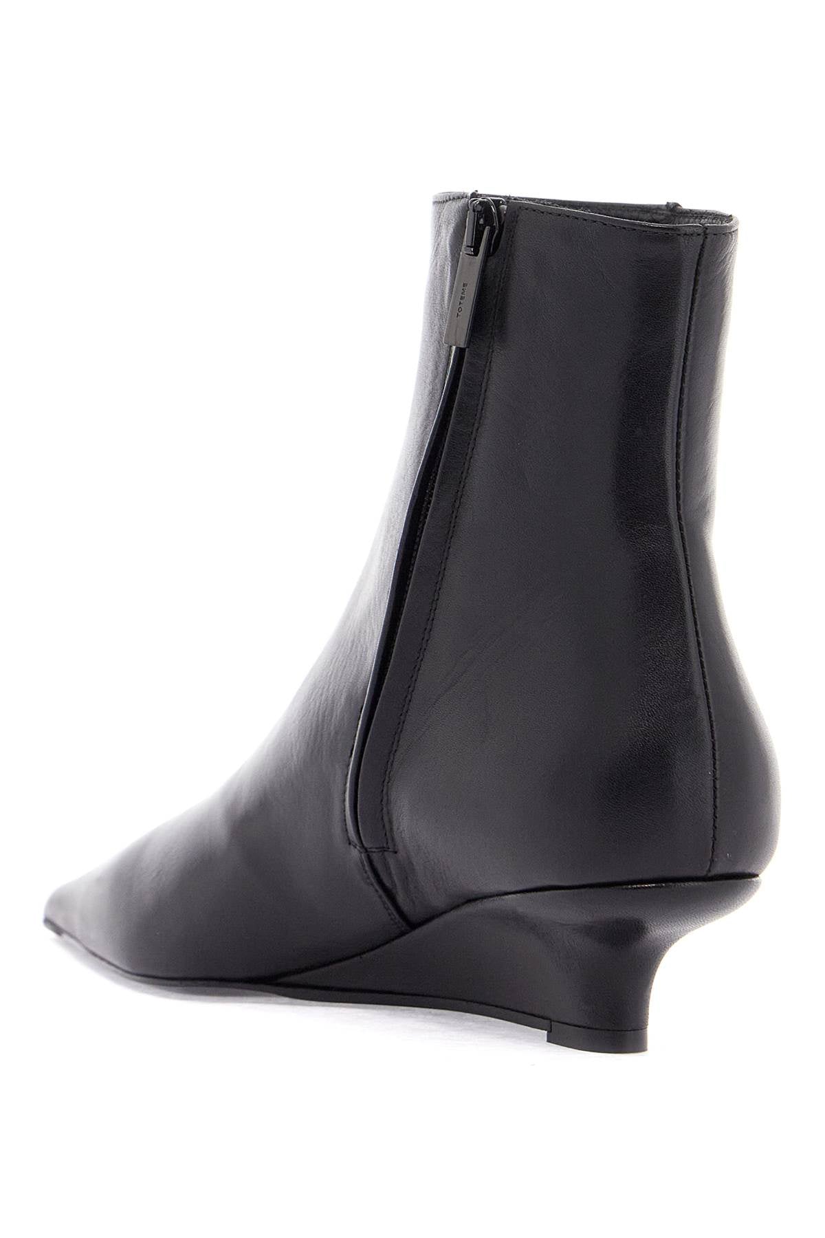 Elegant And Modern Black Leather Ankle Boots With Zip  - Black