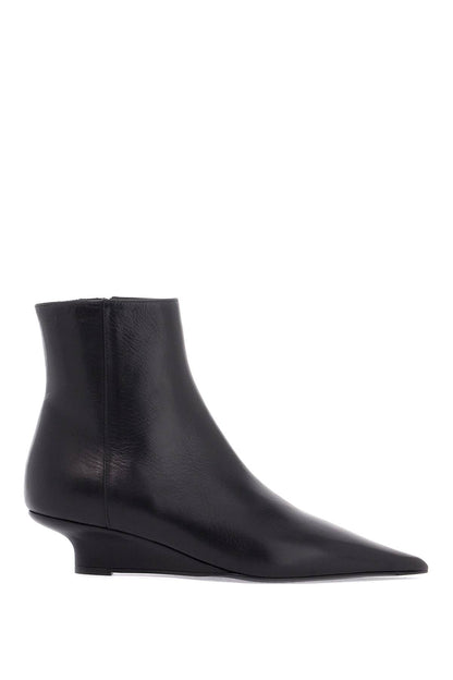 Elegant And Modern Black Leather Ankle Boots With Zip  - Black