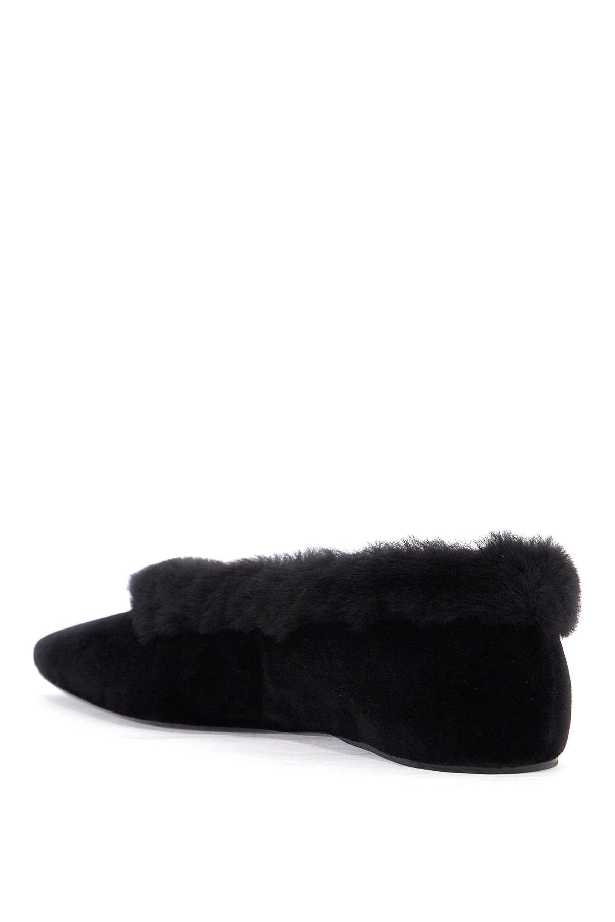 Black Velvet Ballerinas With Shearling Trim  - Black