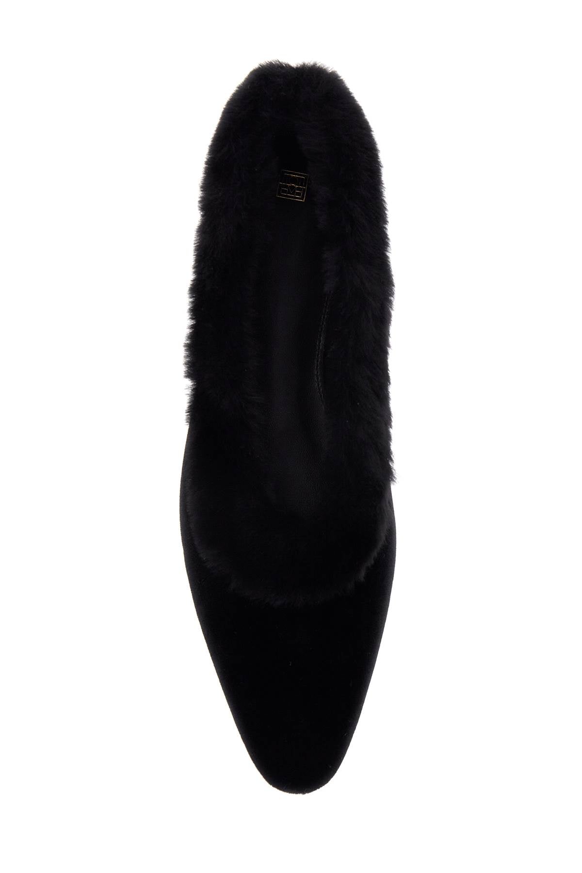 Black Velvet Ballerinas With Shearling Trim  - Black