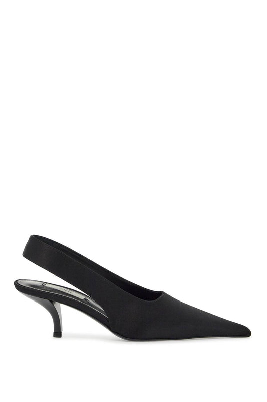 Black Satin Slingbacks With Stiletto Heel  - Black