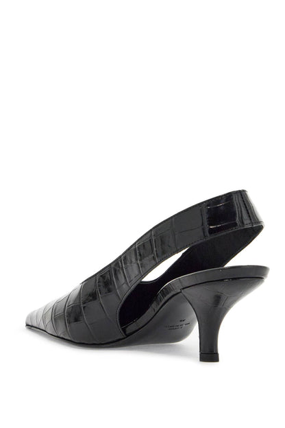 Black Calfskin Crocodile Effect Slingback Pump  - Black