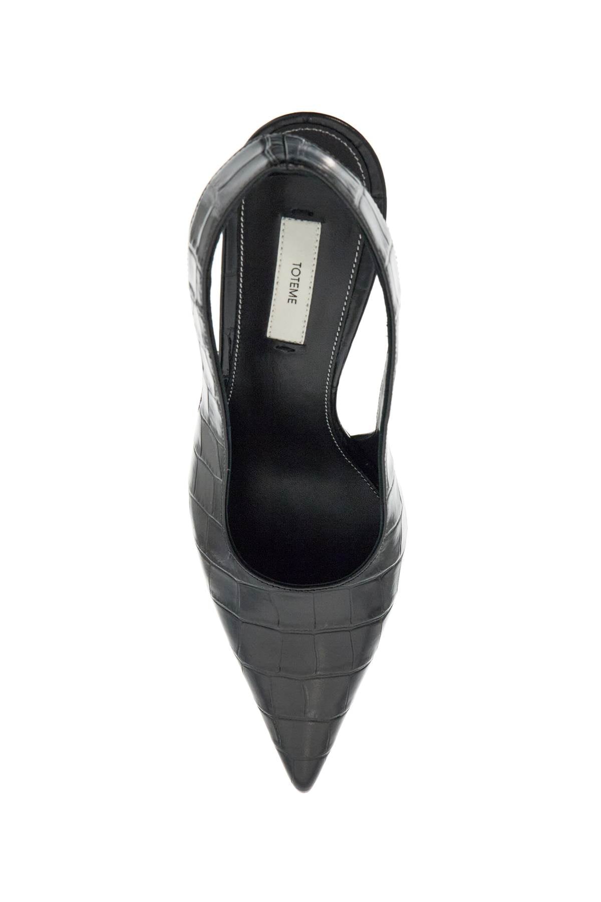 Black Calfskin Crocodile Effect Slingback Pump  - Black